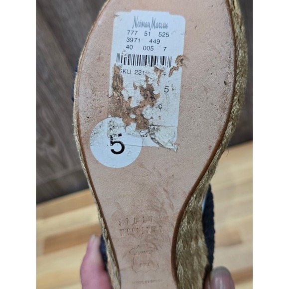 Stuart Weitzman Navy Blue Braided Espadrille Wedge Sandals Size 5M Boho - Picture 10 of 16